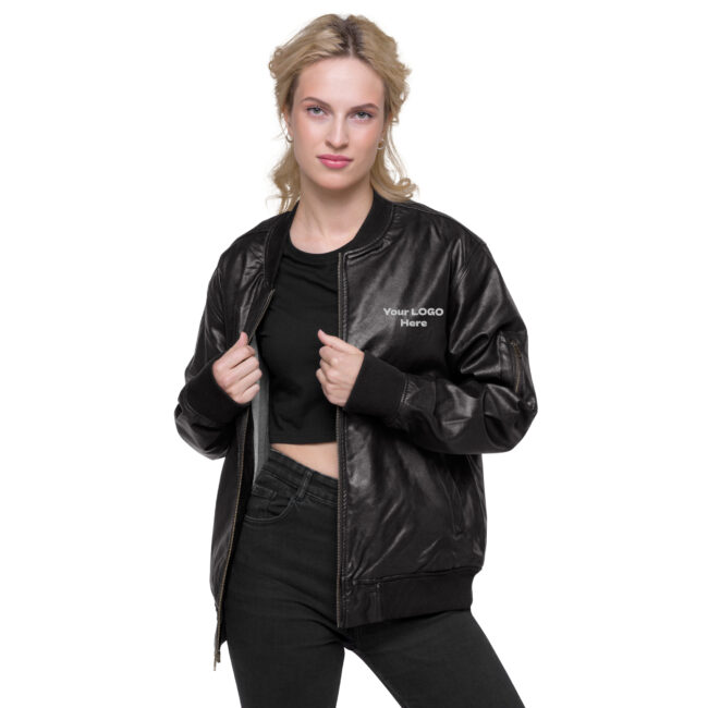 Premium Unisex Faux Leather Bomber Jacket | Custom Embroidery - Image 3