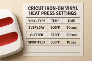 Cricut Iron-On Vinyl Heat Press Settings: Temp & Time Chart